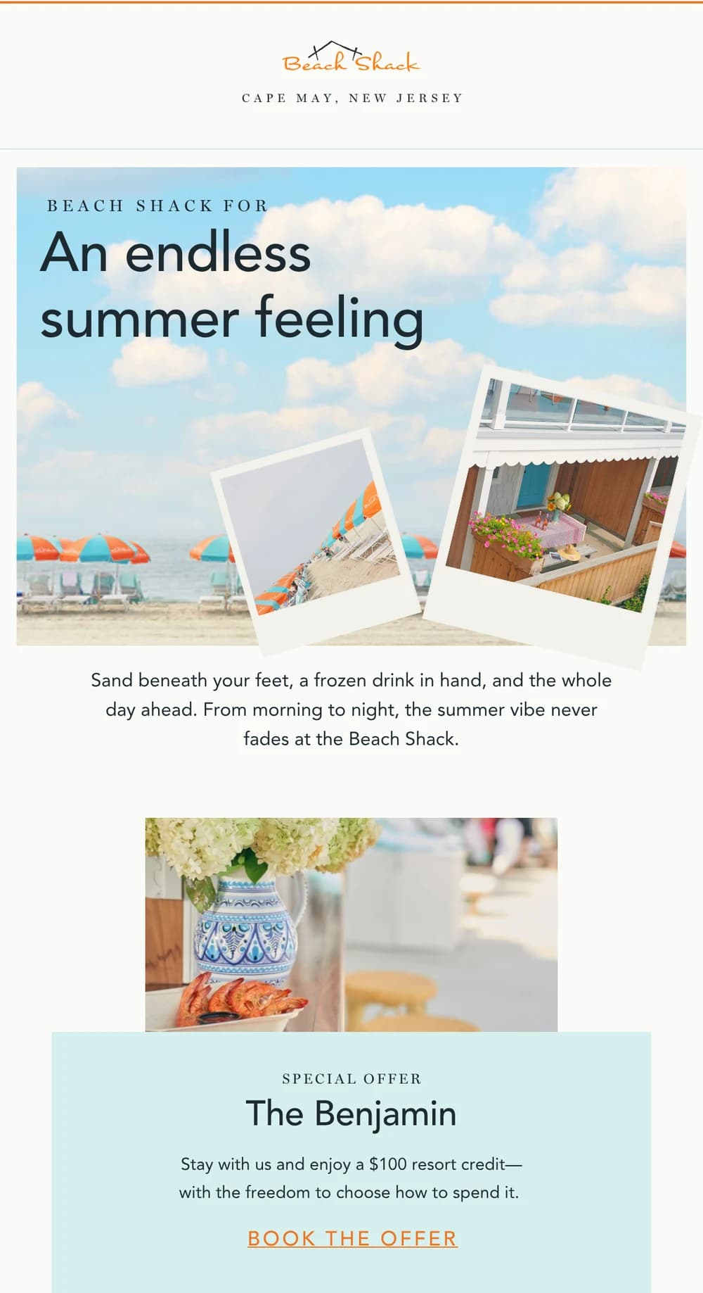 Beach Shack email design for Endless Summer Feeling.