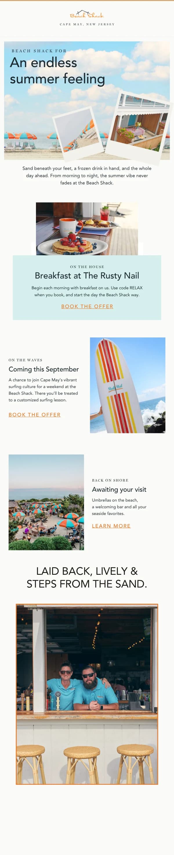 Beach Shack email design for Endless Summer Feeling.