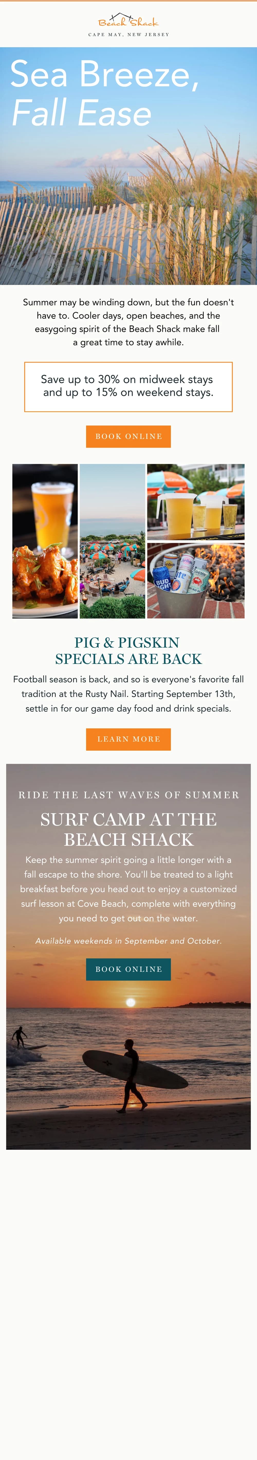 Beach Shack email design for Sea Breeze, Fall Ease.