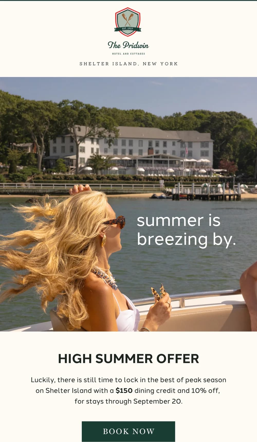The Pridwin email design for the High Summer Offer.
