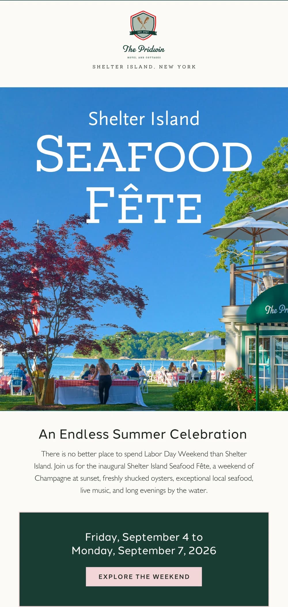 The Pridwin email design for Seafood Fête.