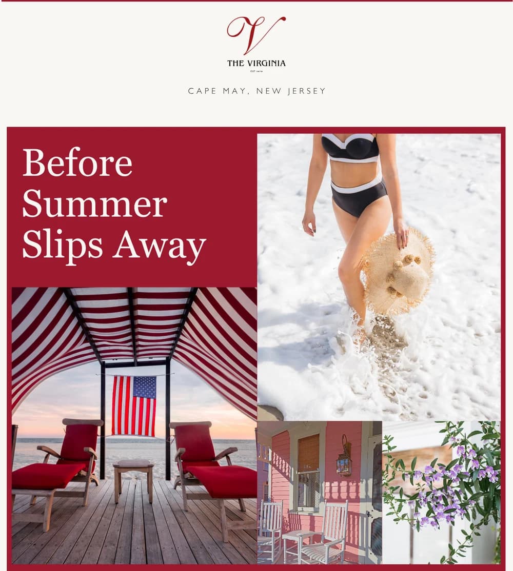 The Virginia email design for Before Summer Slips Away.