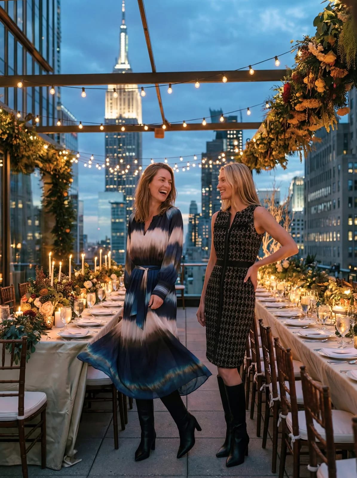 Cartolina: A patterned dress at a candlelit rooftop table.