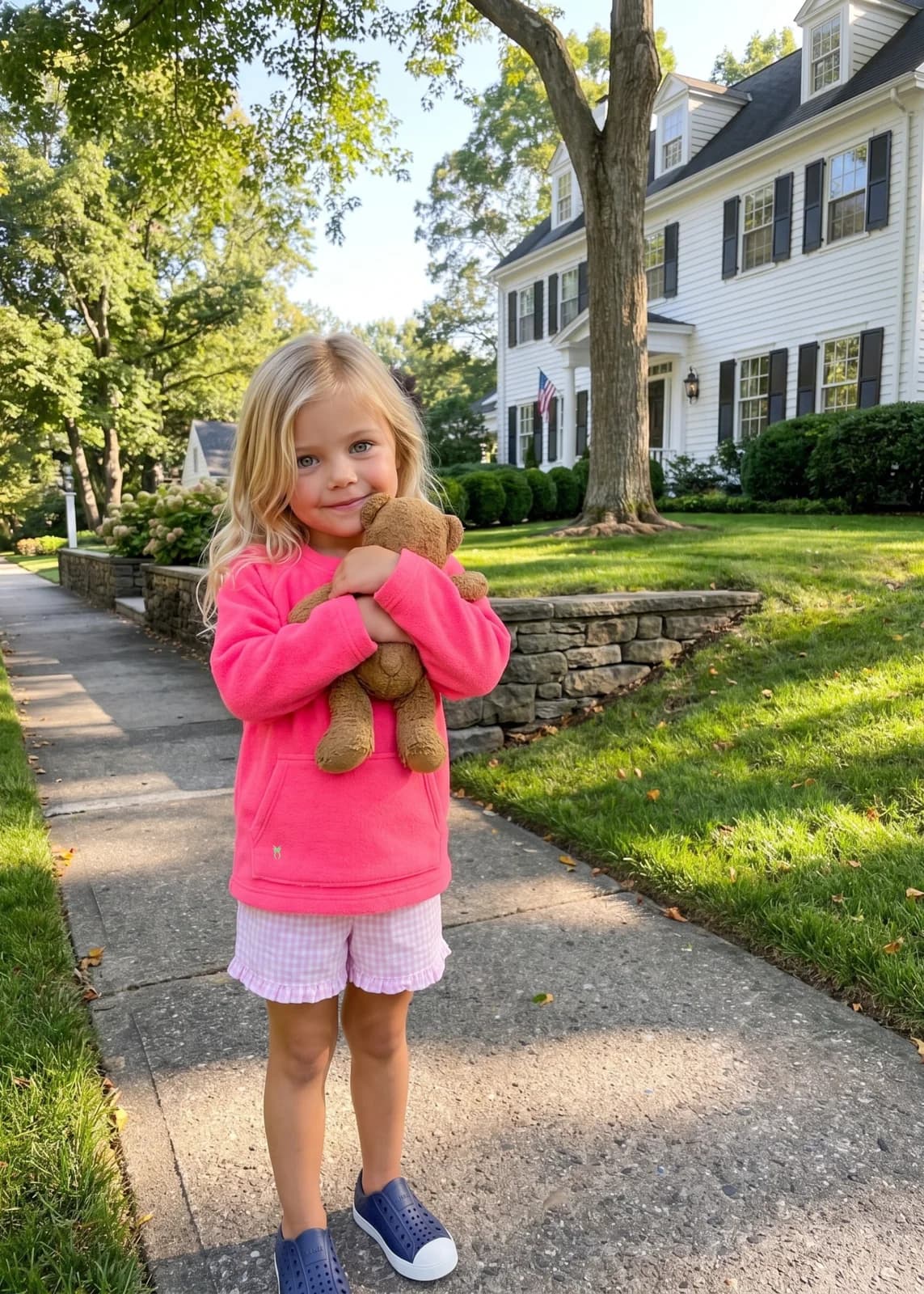 Dudley Stephens: A child in a pink pullover on a shaded path.