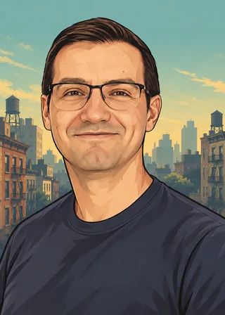 Illustrated portrait of Brian Hughes in New York