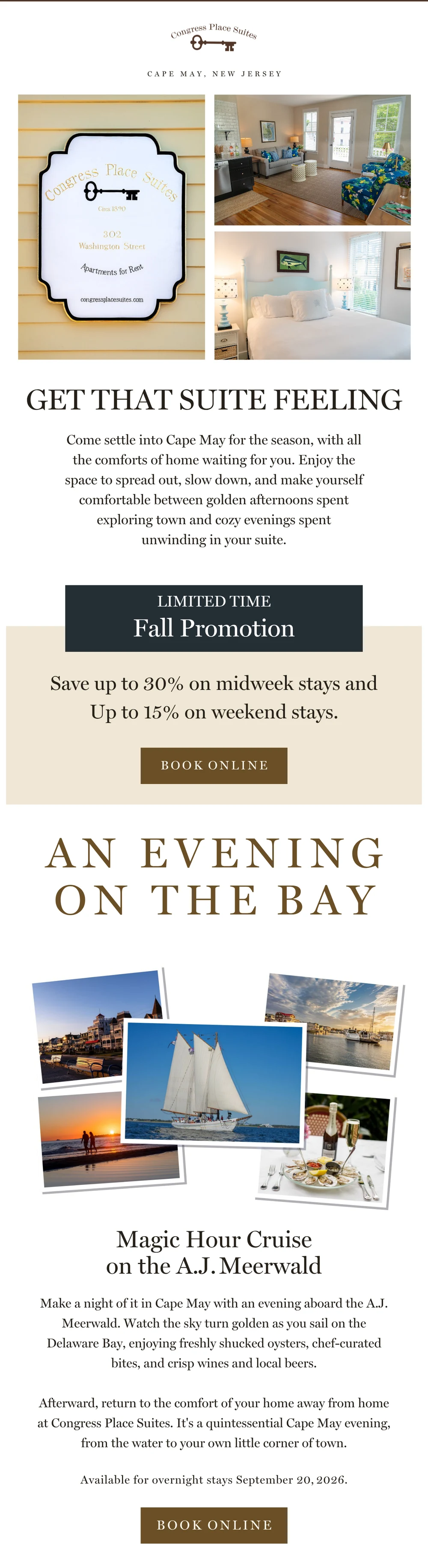 Congress Place Suites email design for Fall Sale.