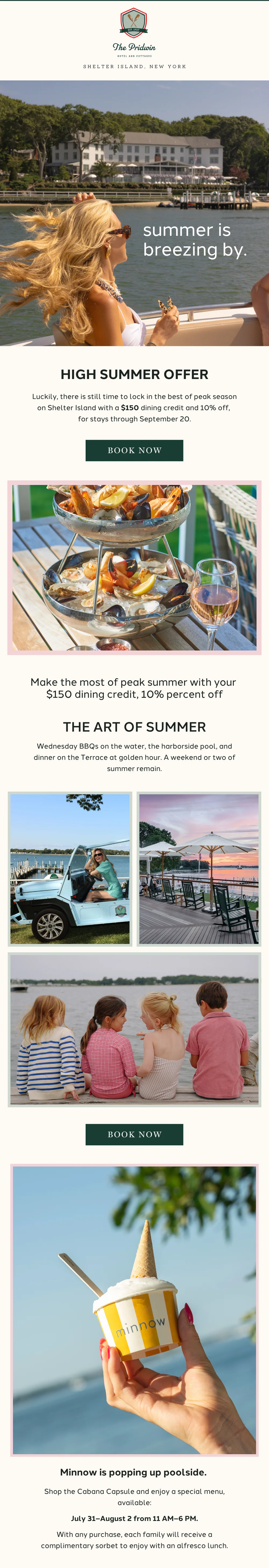 The Pridwin email design for the High Summer Offer.